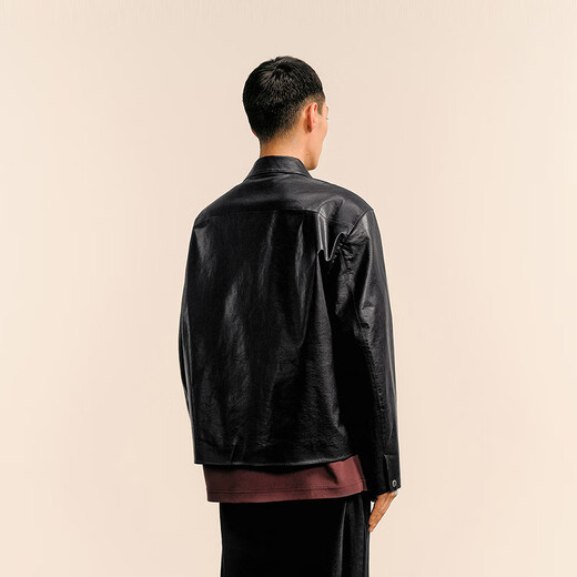 Sketch men's 2025 spring new arrival short eco-friendly imitation leather jacket leather coat long-sleeved avant-garde lapel 9P1A14910 001 black S