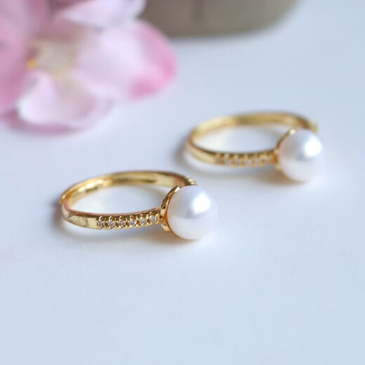 Qichangtang freshwater pearl ring, single full diamond ring, loose ring jewelry, birthday gift for girlfriend, mom, wife, simple freshwater pearl ring