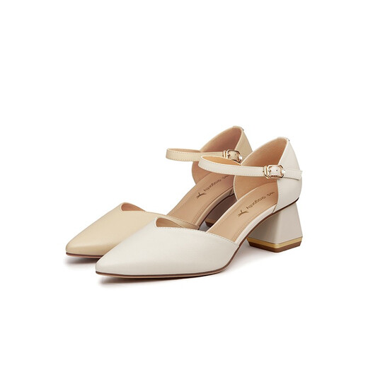 Red Dragonfly Women's Shoes New Pointed Hollow One-Shift Buckle Commuter Single Shoes WFB12040 Bei White 34