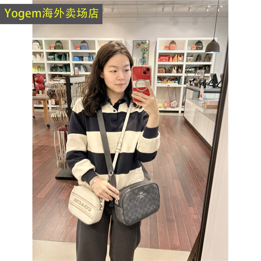 蔻驰（COACH）木木北奥莱24新JAMIE椭圆牛皮斜跨女款相机包 19. C9926 深棕老花红拼 MINI
