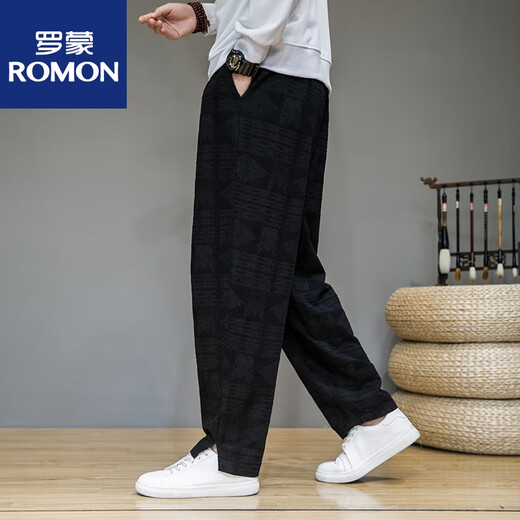 罗蒙（ROMON）中国风男装亚麻裤子男士加肥加大码阔腿灯笼裤春夏棉麻休闲哈伦裤 灰色 XL (150斤下)