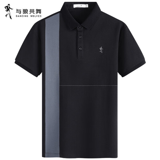 与狼共舞【210G重磅】翻领短袖T恤2025夏季新款撞色索罗娜休闲Polo衫6172 黑色001 L (175)