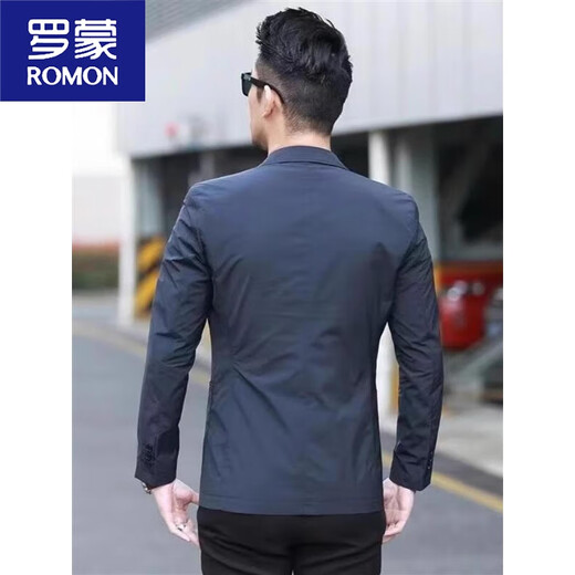 ROMON Men's Simple Suit Jacket 2024 Spring and Autumn Men's Casual Small Suit Solid Color Slim Fit Versatile Single Suit Blue M