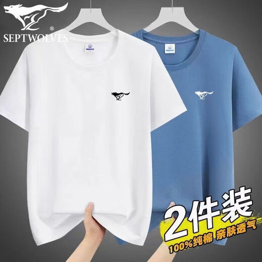 七匹狼（SEPTWOLVES）品牌100纯棉短袖T恤男士2025年新款夏季男装短袖T恤休闲宽松百搭 q01深灰+黑色2件装 均码  3xl160-175斤