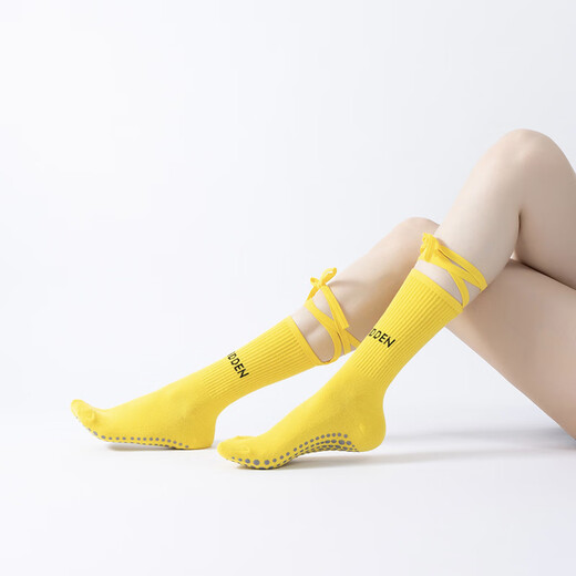 Huodiniao autumn and winter yoga socks professional anti-slip female adult Pilates socks straps long-tube fitness aerobics sports floor socks straps mid-tube anti-slip yoga socks-light blue