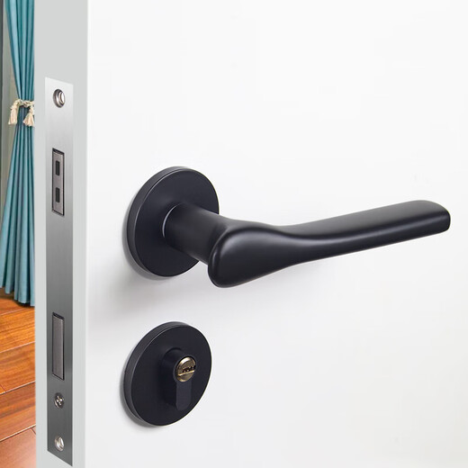 Huili custom door lock indoor bedroom household universal door lock silent magnetic door lock wooden door handle split lock N black double tongue lock body 35-50mm universal type with key