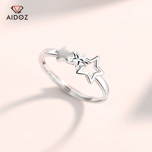 Aido Diamond pt950 platinum star ring for women, fashionable platinum five-pointed star ring, adjustable gift for girlfriend, weight 2.2-2.4 grams + free engraving
