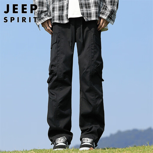 JEEP SPIRIT Jeep overalls men's autumn and winter loose casual pants men's outdoor straight pants men's pants black 2XL