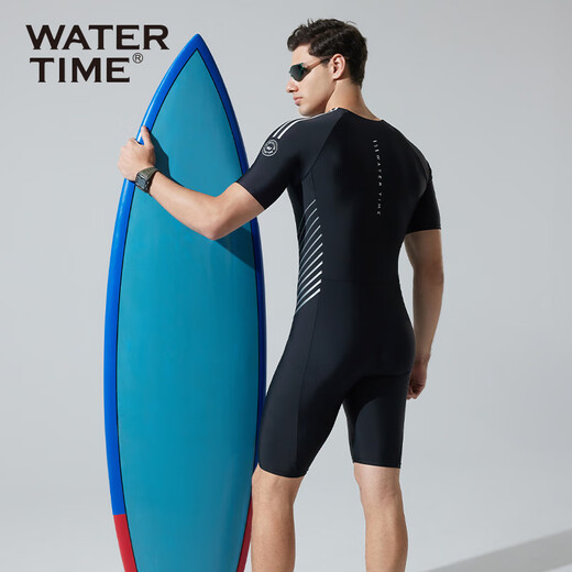 WATERTIME/Shuichuan men's swimsuit and swimming trunks one-piece short-sleeved five-point wetsuit men's swimsuit black silver XXL silver XXL