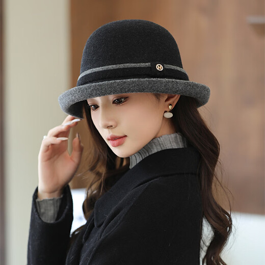 JIASHENGXI Woolen Fisherman Hat Women's Autumn and Winter Small Fragrance French Retro Hepburn Style Elegant Gift Hat Thickened Warm Khaki One Size