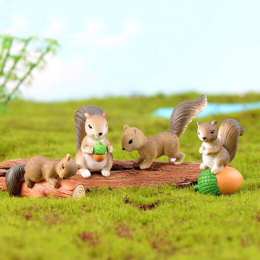 Haojixiang four styles micro landscape bonsai small ornaments simulated little squirrel animal pattern mini landscaping succulent decorations little squirrel yellow set 4 + traceless double-sided glue