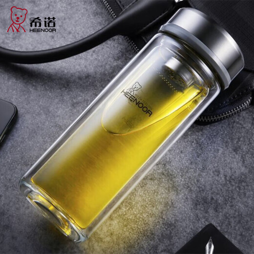 希诺（HEENOOR）玻璃杯双层加厚办公室商务透明隔热水杯便携家用男士泡茶杯 xn-9309黑色 375ml 0只