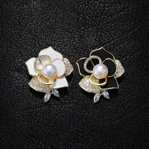 QUAMER Craft Camellia Brooch Feminine Pearl Corsage Versatile Small Fragrance Style Sweater Outerwear White One