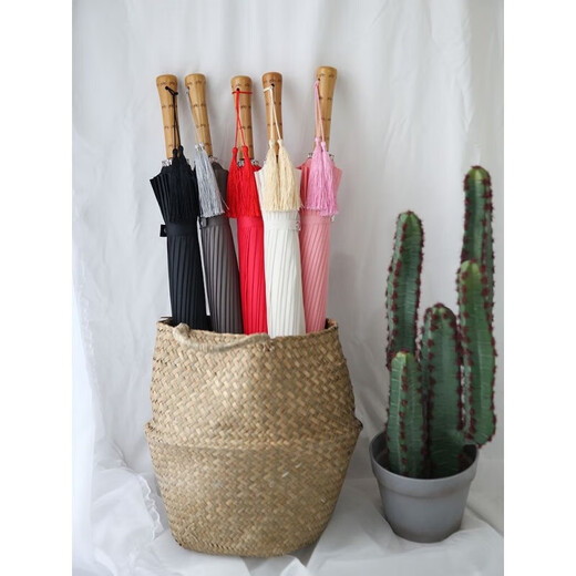 
TLXT umbrella retro style Chinese style wooden straight handle umbrella 24 bone bamboo umbrella black and white men and women long handle umbrella sunny umbrella kl1343 beige white reinforced version bamboo umbrella (beak flow