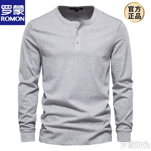 ROMON Henley shirt men's autumn heavyweight T-shirt pure cotton long-sleeved Henley collar high-end men's business bottoming shirt slim top white M weight 125-145Jin Jin equals 0.5 kg