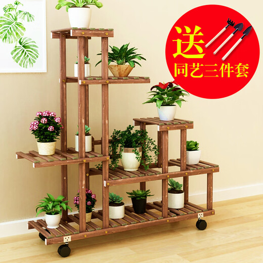 Rice Helper Solid Wood Flower Rack Outdoor Balcony Flower Pot Rack Indoor Floor Plant Rack Pot Rack Multi-layer Bonsai Rack S Basic Style [Reinforced Style] (Refer to Figure 2)