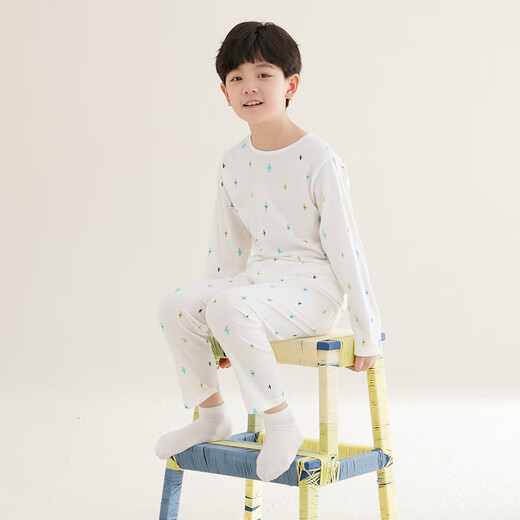 Hongdou Children's Pyjamas Boys and Girls Home Vêtements Home Cotton Coton Long Manche Pantalon Suit de climatisation Spring and Summer J3271 140