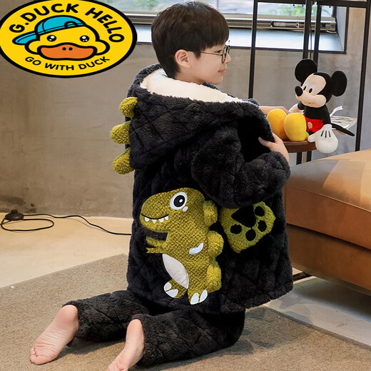 G.DUCKKIDS小黄鸭皮卡丘儿童睡衣男童冬季珊瑚绒加厚中大童三层夹棉法兰绒家 【三层夹棉】LDR9922皮卡丘 12码【高115-125CM重40-45斤】(1