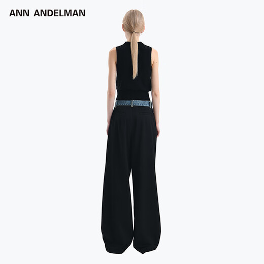 ANN ANDELMAN Wang Yuwen's same style official direct denim waistband spliced trousers straight trousers black M