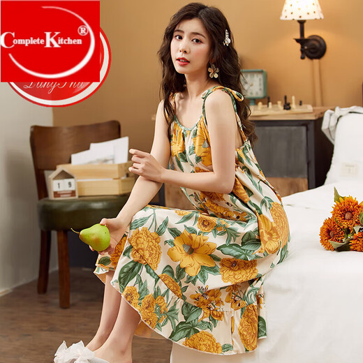 COMPLETE KITCHEN5XL特大码吊带睡裙女春夏季薄款纯·棉孕妇短裙加肥加大码200斤睡 M-7027 3XL 150-170斤