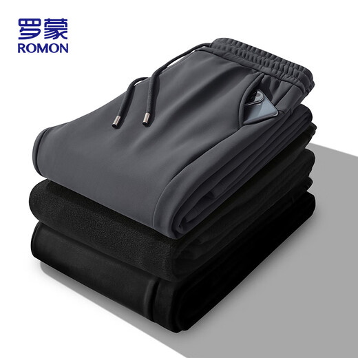 Lomon casual pants for men in autumn and winter, simple warm and velvet thickened trendy versatile long pants for men 766 black XL