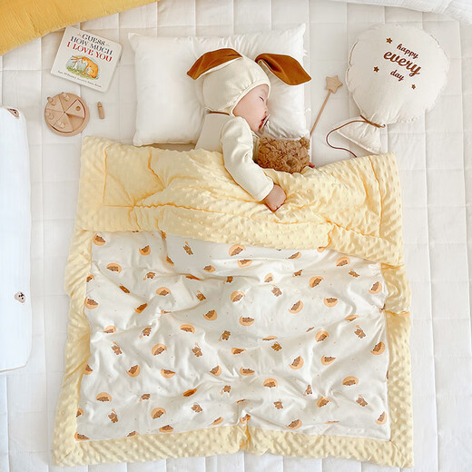 Huaiyin Baby Quilt Autumn and Winter Beanie Quilt Baby Pure Cotton Season Thickened Quilt Children's Spring and Autumn Cover Blanket Kindergarten Blanket Little Bear Head Beanie Quilt 120x100cm