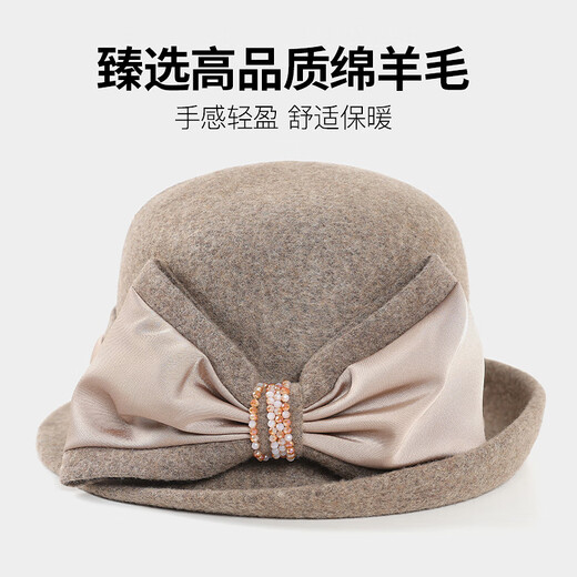 Hengyuanxiang middle-aged and elderly wool hat women's autumn and winter elegant bow hat mom grandma old lady basin hat dark purple hat 1