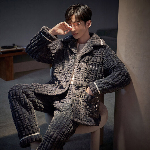 
Pameiqi Pameiqi pajamas men's winter cotton three-layer thickened flannel warm super thick cotton jacket set home clothing 9903 XL code (171-178cm 130-155Jin [Jin equals 0.5 kg])