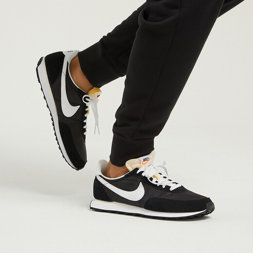 耐克（Nike） Waffle Trainer 2 男士复古翻毛皮拼接时尚低帮休闲鞋运动跑步鞋 黑色白标DH1349-001 42.5码/US9