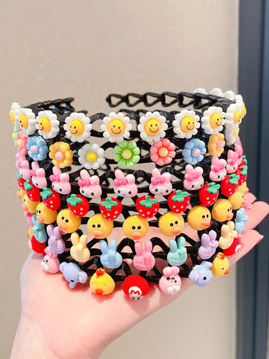 Children's Cartoon Headband Little Girl Pressed Hairpin Cute Baby Broken Hair Arrangement Hair Accessories Girls Braided Hairband Five Color Flowers