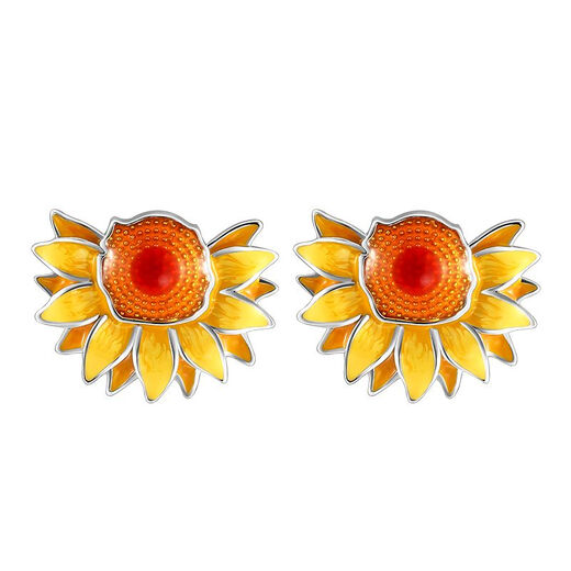 Mangu Silver (MGS) S925 silver earrings, sunflower fashion earrings, niche high-end design, elegant earrings, Chinese Valentine's Day gift for girlfriend