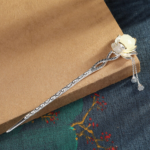 Jianla Jianla new ethnic ancient style jade lotus flower silver-plated Hanfu cheongsam women's hairpin hair accessories hairpin gift A1232-1 lotus hairpin A22-201