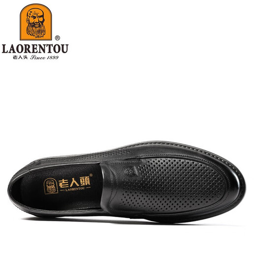 老人头（LAORENTOU）男皮鞋夏季镂空休闲鞋头层牛皮套脚鞋透气打孔鞋 LL12027 黑 42 
