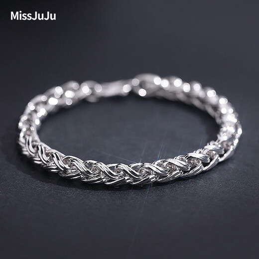 Miss JuJu Platinum Bracelet Men's pt950 Platinum Bracelet Men's Personalized Round Twist Pattern Broad and Thick Bracelet (Customized) 41g Length 20cm Thick 6.2mm More return less supplement