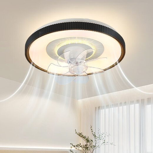 V-POWER风扇灯智能卧室吊扇灯LED灯具客厅餐厅现代简约吸顶灯电扇灯 9904-K齿纹边-96W无极光-360摇头