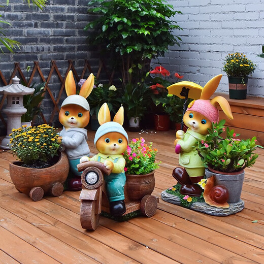 Yimingyuan Garden Decoration Courtyard Ornaments Outdoor Cartoon Rabbit Flower Pot Park Lawn Creative Simulation Animal Landscape Sculpture H20527+H20536
