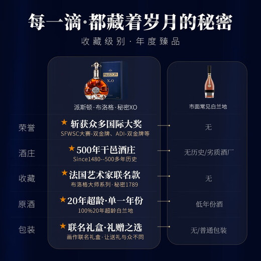 路易马西尼（Louis Marsyney）派斯顿法国进口洋酒XO白兰地40°烈酒礼盒装（原酒进口）秘密 1000mL 1瓶