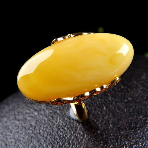 Shiqian amber beeswax ring for women, natural amber raw stone old honey chicken oil yellow beeswax ring 925 silver gold plated