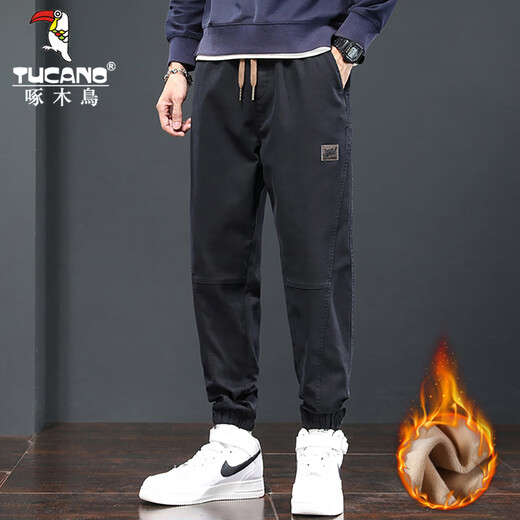 Woodpecker Pants Men's Autumn and Winter New Style Slim Fit Work Pants Loose Trendy Brand Versatile Fashion Casual Pants 689 Black Velvet 4XL