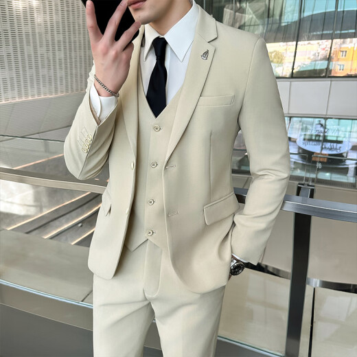Yi style three-piece suit men's suit suit Korean style business formal three-piece suit wedding groomsmen graduation dress casual black [suit + shirt + shirt] belt M