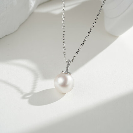 Tahiti akoya pearl pendant 18K gold diamond seawater pearl necklace for girlfriend akoya 8.5-9mm +925 silver chain