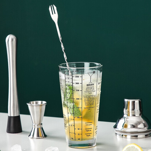 Onlycook glass shaker cup milk tea special hand-cranked mixing cup cocktail set cocktail shaker tool 3-piece set mixing cup + stirring stick + measuring cup