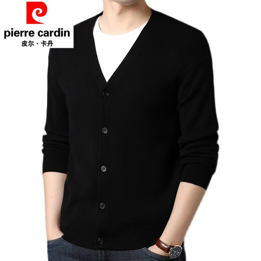 Pierre Cardin Strickjacke für Herren, V-Ausschnitt, Pullover, Frühling und Herbst, einfarbig, lässige Wolljacke, dicke Außenfäden, Kleidung, Mode, GRYH012, Kamel, M 165