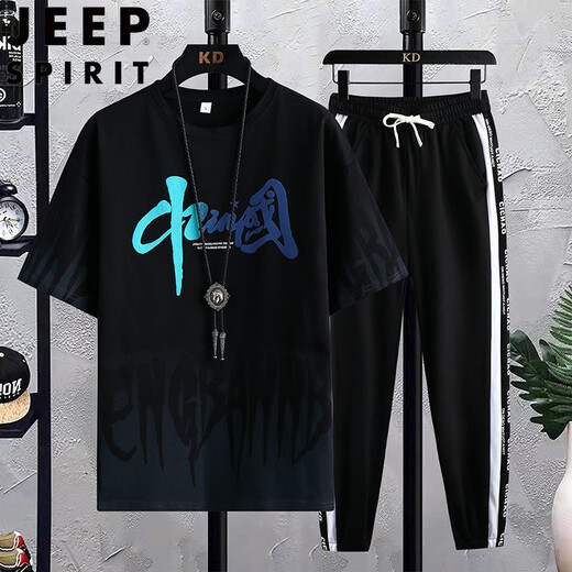 
JEEP SPIRIT Summer Teen Short Sleeve T-shirt Men 2025 New Style Boys Fashion Handsome High School Junior High School Student Sports Set 683 White (Short Sleeve + Long Trousers) XL