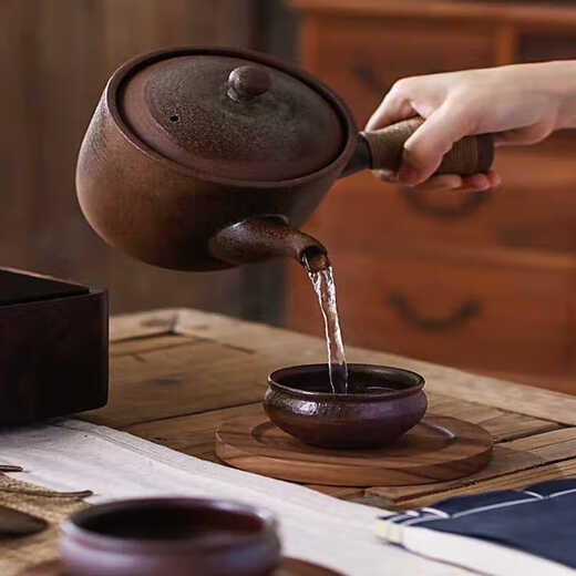 理卫家用煮茶烧水纯手拉老岩泥侧把大容量柴烧陶壶日式紫砂容天泡茶壶 松柏木柴烧款12353 701mL(含)-800mL(含)