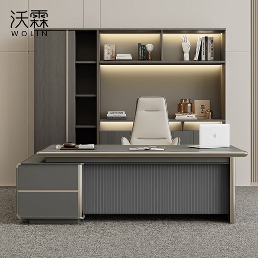 Wolin E0 level boss desk simple desk modern president desk office manager light luxury chairman high-end executive desk 1.8 meters boss desk single cabinet without lighting