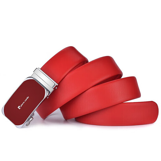 Pierre Cardin red belt men's first-layer cowhide automatic buckle belt gift box gift box New Year red 125cm