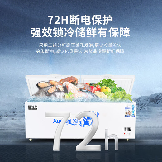 Xueshixi commercial refrigerator freezer large capacity horizontal refrigeration and freezing dual-purpose super large copper pipe freezer double temperature refrigerator refrigerator large capacity refrigerator 828 double temperature copper pipe upgrade model [middle with partition]