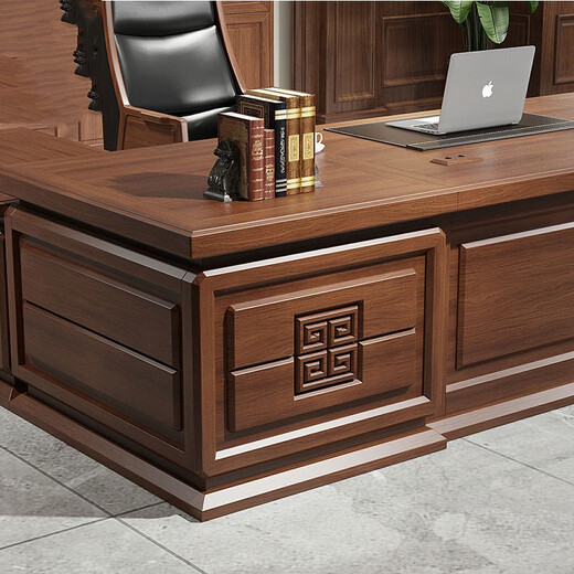 TONGTA light luxury boss desk office desk solid wood new Chinese style high-end office desk and chair combination bookcase executive desk high-end boss office furniture 3.6 meters boss table (with side table)