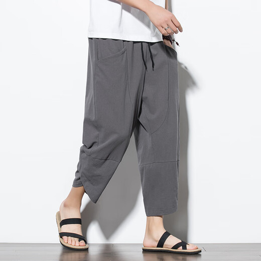 Budoorn Summer Color Color Coton and Line New Chinese Pantalon Men's Men's Large Taille Pantalon de lin décontracté en liberté Pantalon Crop Crop Pantal